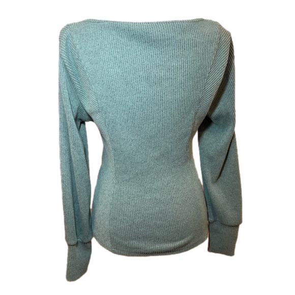 Long Sleeve U-Shaped Neck Green Textured Pattern Shirt Women’s Top Size M - Picture 3 of 10